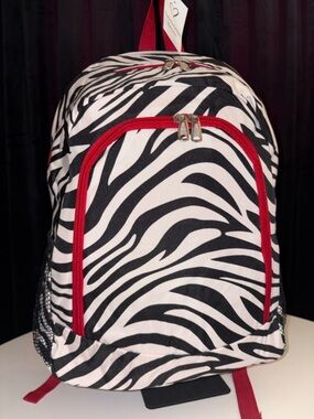 The Dottie Dot Dot - Zebra-Print Backpack with Red Accents - Women Bags